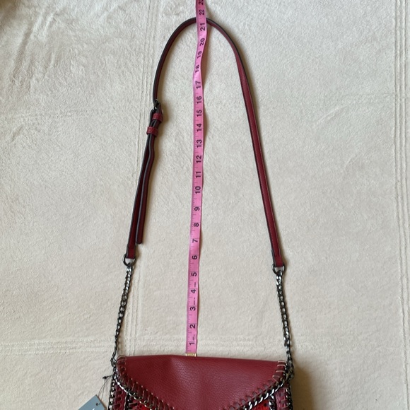 SONDRA ROBERTS SQUARED Flap Purse, Rusty Red, Adjustable Strap Inside Zip Pocket - Picture 11 of 13